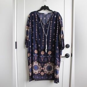 Halife Dark Blue Dress with Colorful Details